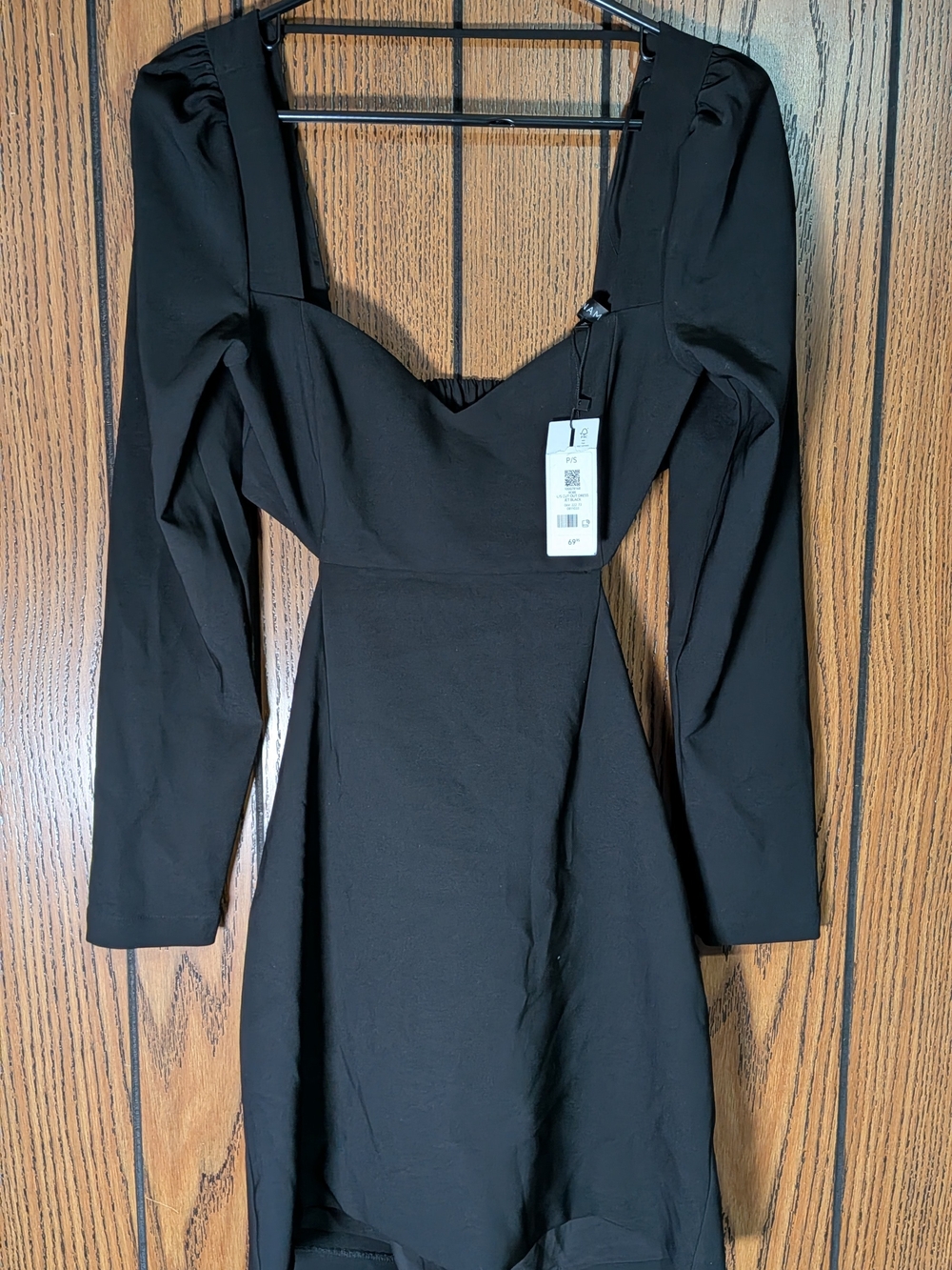 Black Long-Sleeve Cut Out Square Neck Mini Dress Size P/S